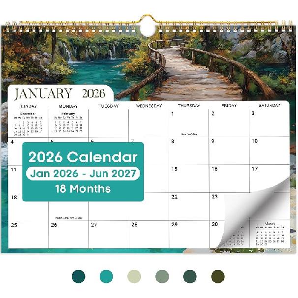 2026 Calendar,18-Month Wall Calendar Runs from Jan 2026 to Jun 2027, 11.5" x 14.7", Large Monthly Calendar with Twin-Wire Binding, Perfect for Home