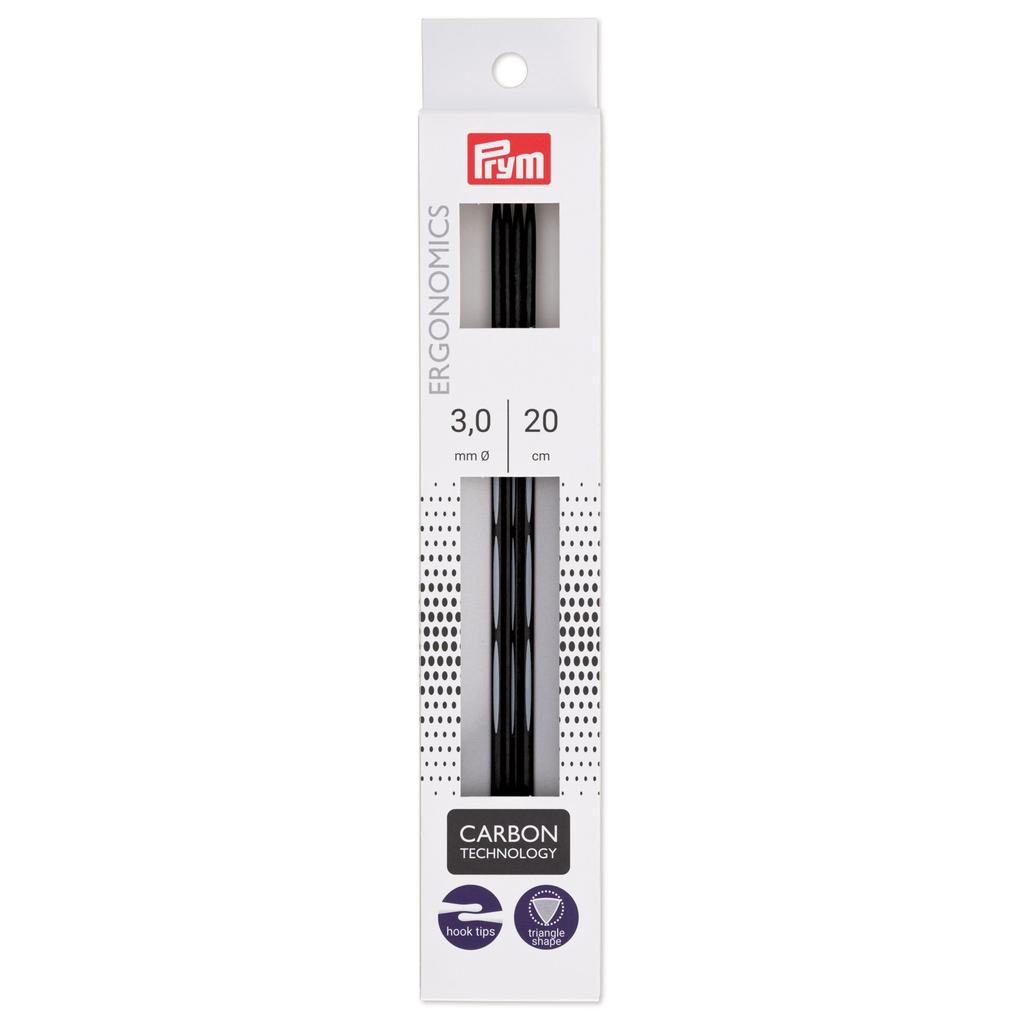 Prym Egonomic Carbon Knitting 5 PRM194222 Needles, Needles, 20cm, 3.0mm, Black,