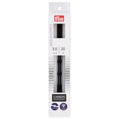 Prym Egonomic Carbon Knitting 5 PRM194222 Needles, Needles, 20cm, 3.0mm, Black,