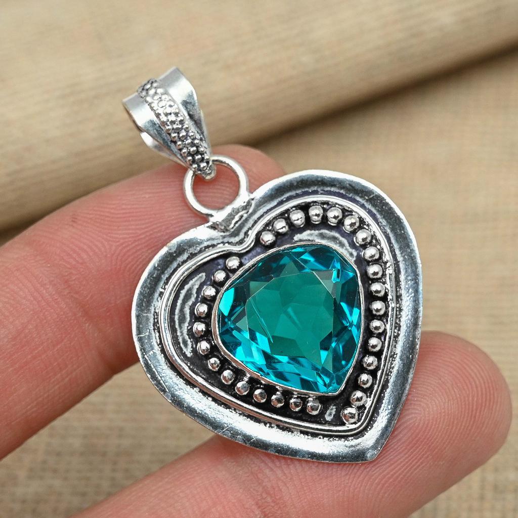 Indicolit-Turmalin-Edelstein, 925er-Sterlingsilber, handgefertigter Schmuck, Herz-Design-Anhänger