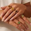 Statement Natural Stone Rings for Women,Stainless Steel Heart Water Drop Geometric Finger Ring,Hip Pop Jewelry Gift