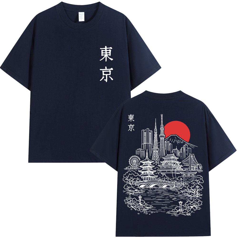 Japanese Tokyo Style Sakura Travel Graphic T Shirt Unisex Women Fashion Harajuku High Quality T-shirts Loose Cotton Casual T-shirt
