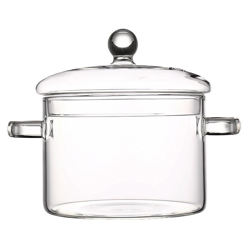 High-Temperature Resistant Glass Pot with Lid, Double-Ear Design for Ramen and Open Flame, Stainless Steel, Large Capacity