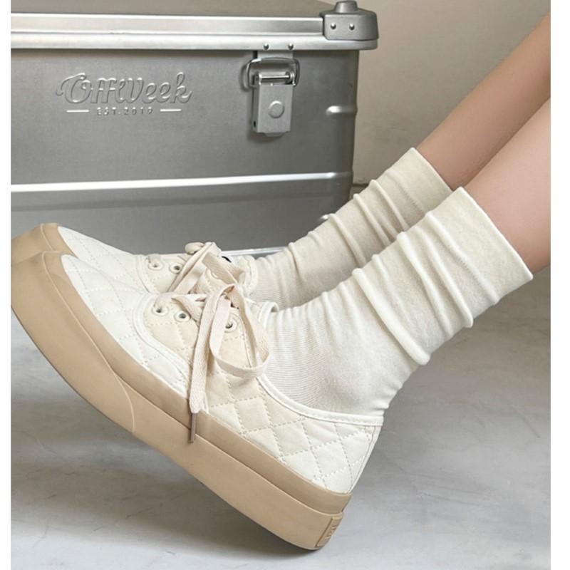 Johnature Random 5 Colors Women Four Seasons Solid Color Versatile Breathable Comfortable Pure Cotton Summer Stacking Socks