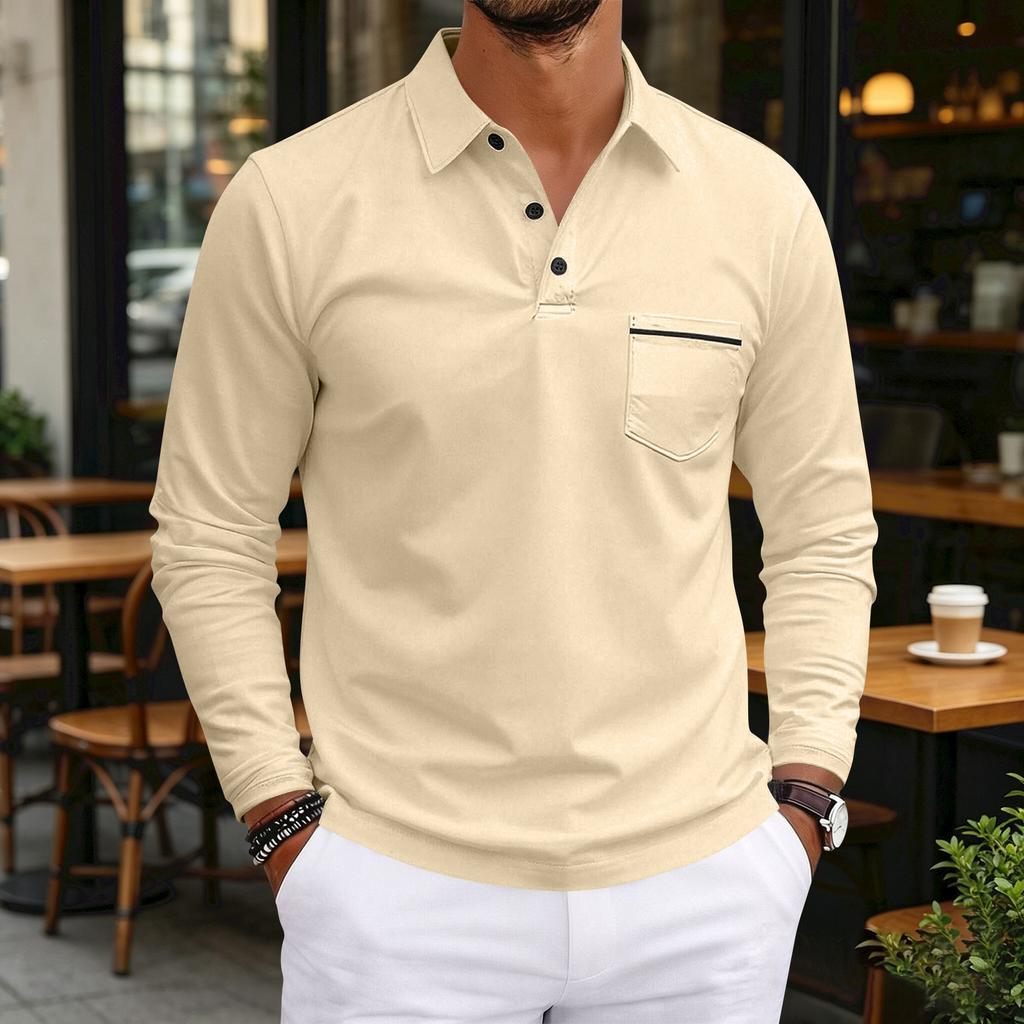 Men's Casual Long Sleeve V-Neck Button Front Shirt with Pocket
