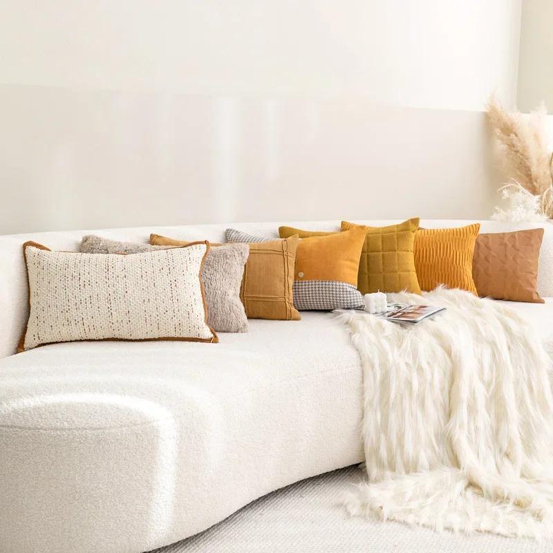 Large Size Orange Coffee Texture Pillow Covers Modern Light Luxury Simplicity Cushion Cover Home Sofa Bedside Pillow Cases