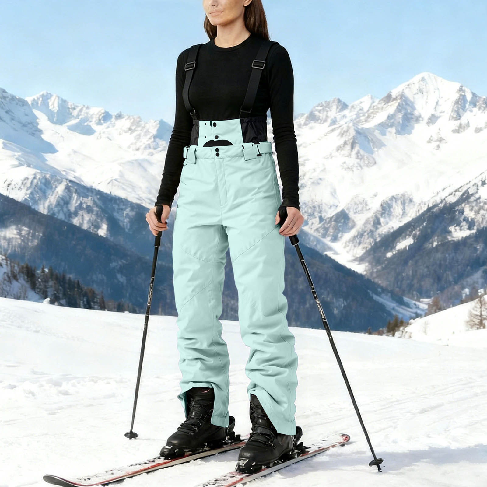 

Ski Pants Women Insulated Ski Bib Overalls Snowboarding Pants Adjustable Shoulder Strap Snowsuit L