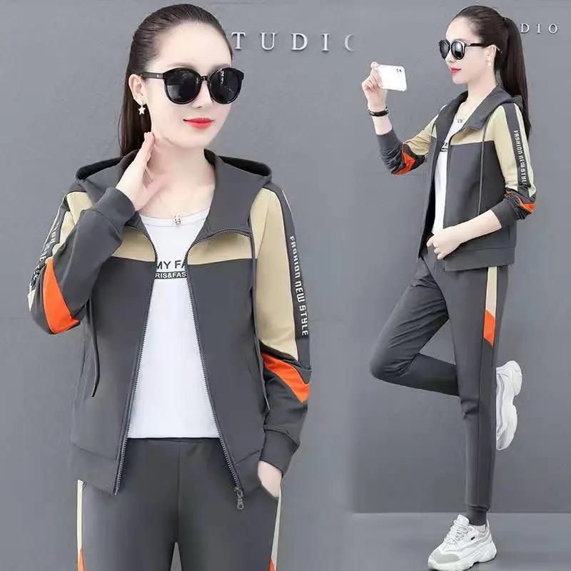 Women's Autumn Spring Insulated Tracksuit Lining Hoodie Two-piece Set, Korean-style Clothes