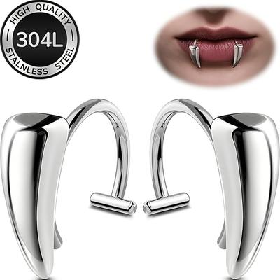 2 Stück Fake Lippenringe, Vampirzahn Lippenringe, Nicht-piercing Verstellbarer Modischer Halloween Schmuck, Unisex Accessoires
