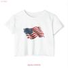American Flag Women's Festival Crop Top Summer T Shirt Patriotic Vintage Washed Slightly Soft Graphic Casual Homme Unisex