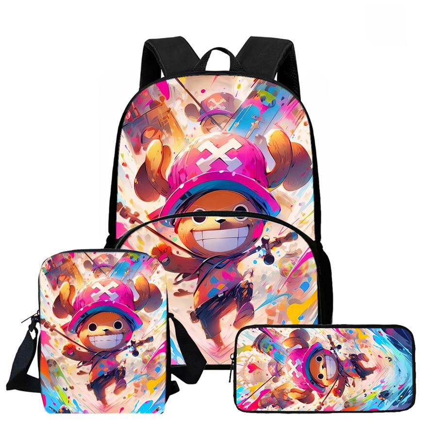 One Piece Lightweight 3PCS School Backpack Set with Front Pocket, Crossbody Bag and Pencil Case, Unisex for Boys Girls Age 6-10
