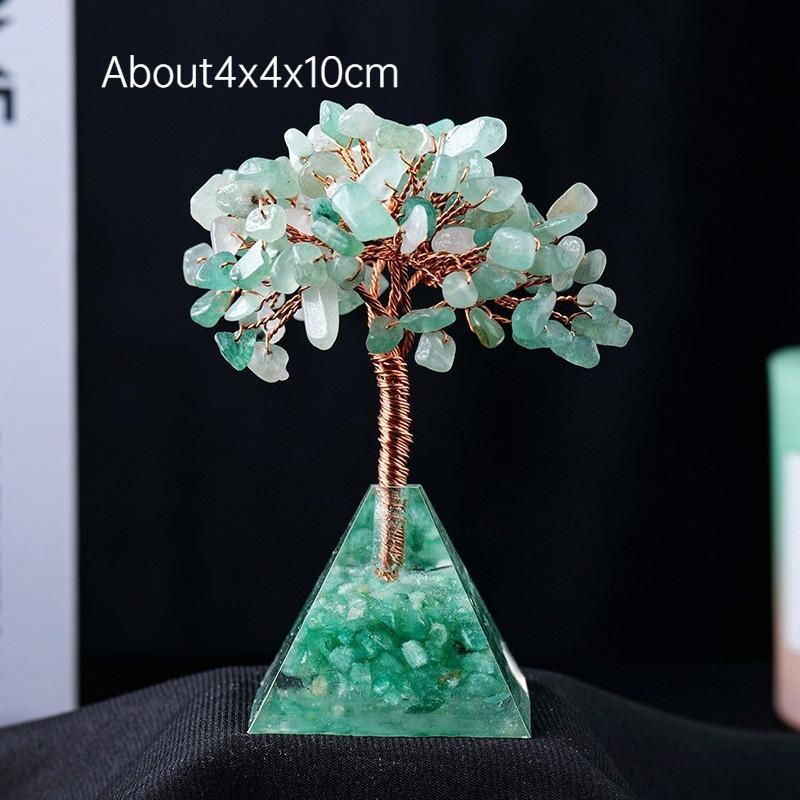 Natural Crystal Chip Money Tree Resin Pyramid Base Home Living Room Decor Ornament Desk Feng Shui Wealth Gift Idea Decoration