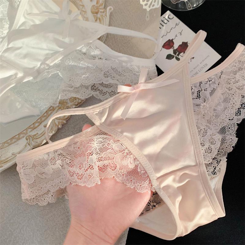 Mädchen Neu Reiner Wind Satin Niedrige Taille Sexy Hoher Schlitz Spitze Unterwäsche