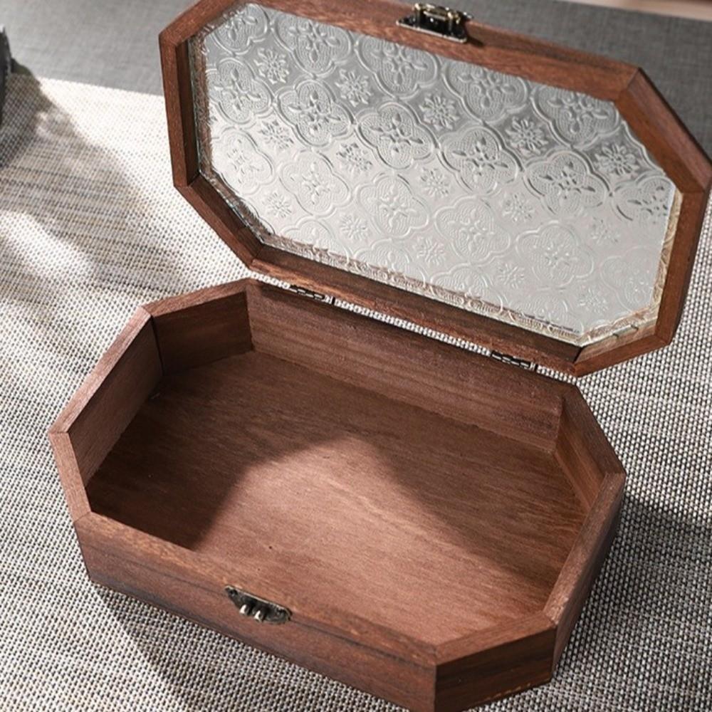 Begonia Flowers Wooden Storage Box Flip Cover Glass-Lid Box Storage Cabinet Treasure Keepsake