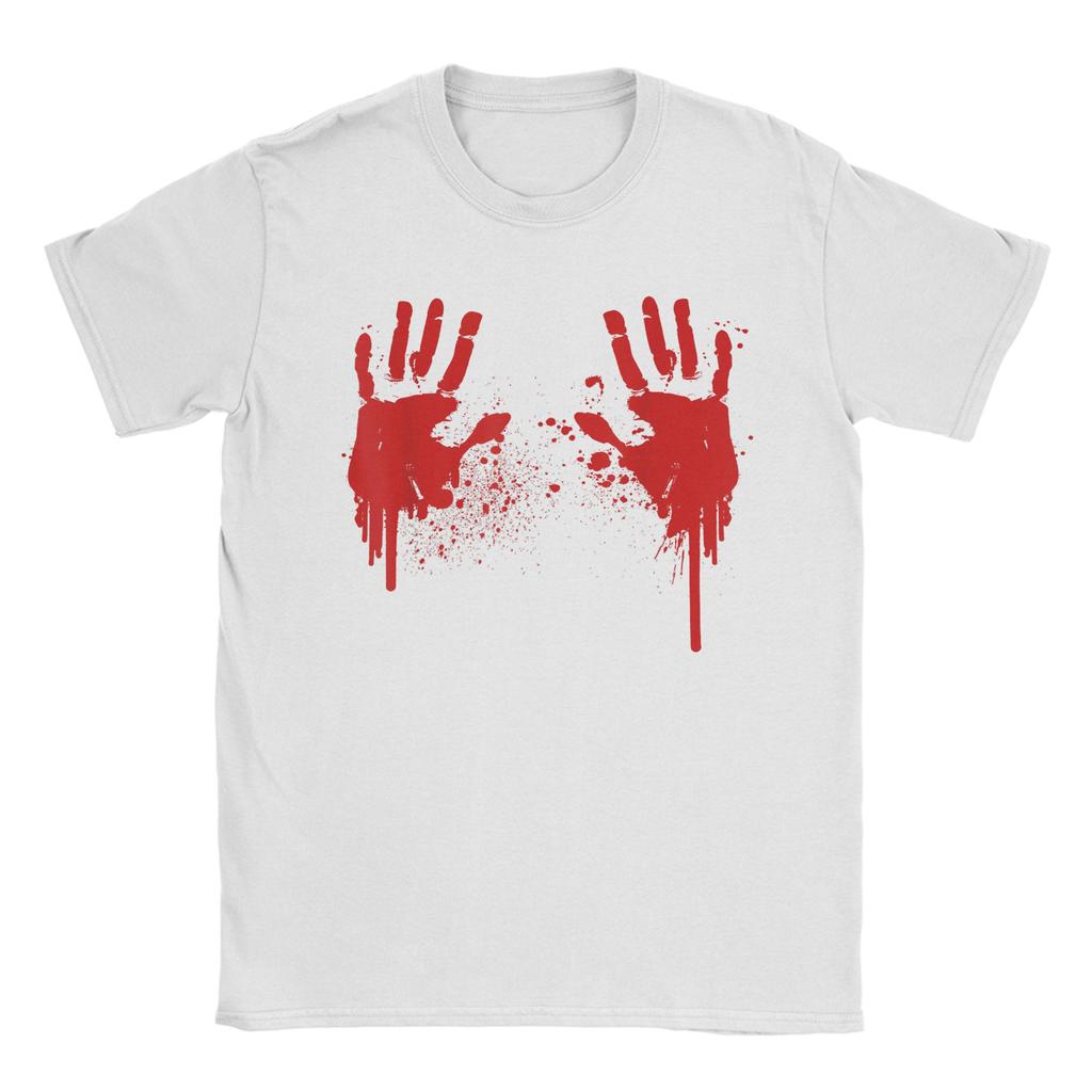 Bloody Hands Handprints Blood Splatter T-Shirts Men Round Collar 100% Cotton T Shirts Funny Halloween Tee Shirt 4XL 5XL Tops