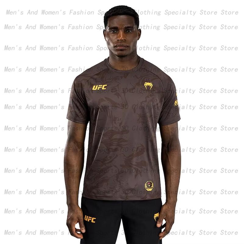 UFC World Boxing T-shirt Fighting Wrestling Match Top 3D Quick Drying Boxing Suit Men's and Women's Extreme Sports Short Sleeves