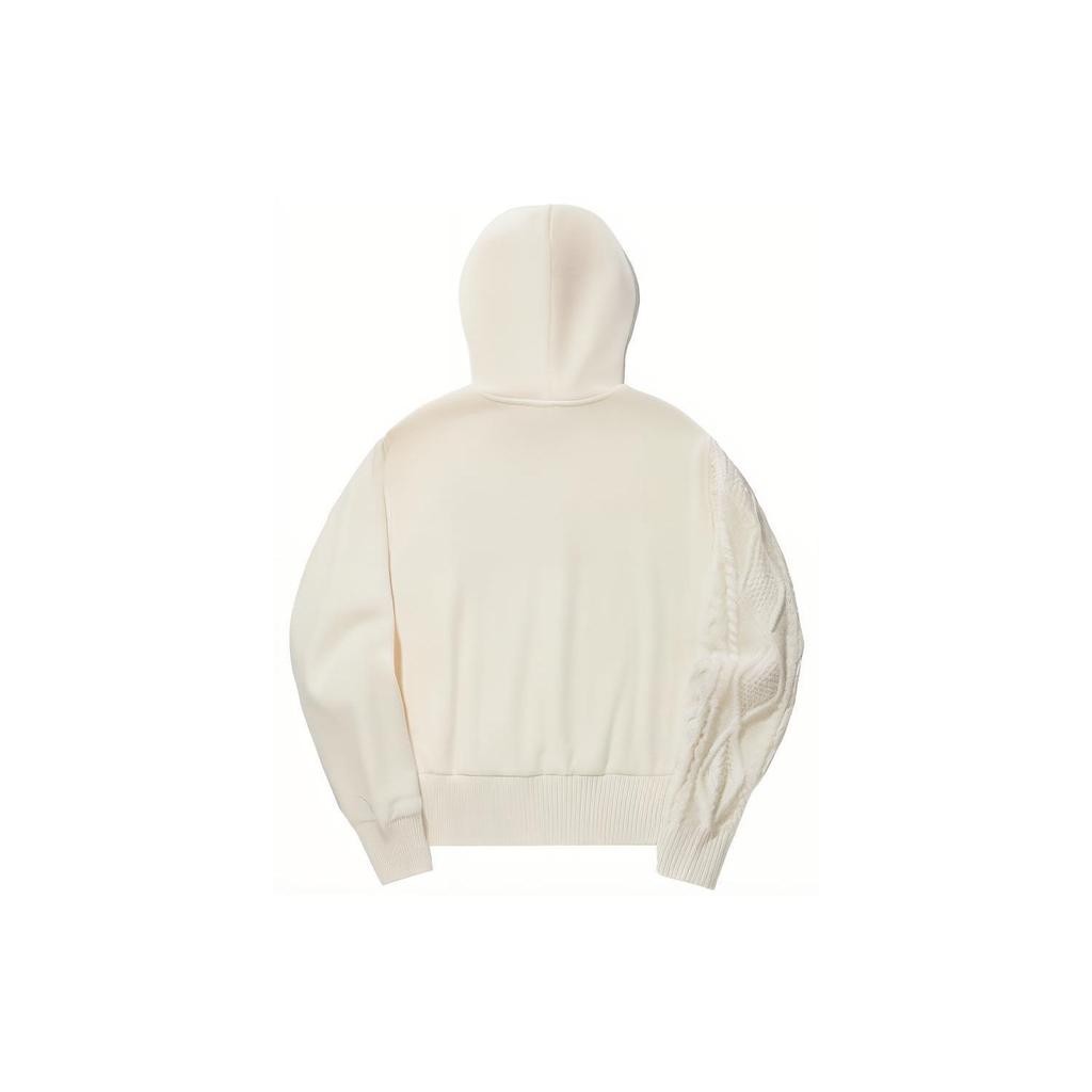 Li Ning Daily Prosperity Series Fleece Lined Spliced Pullover Hoodie Women Hoodies Off-White AWDU332-1