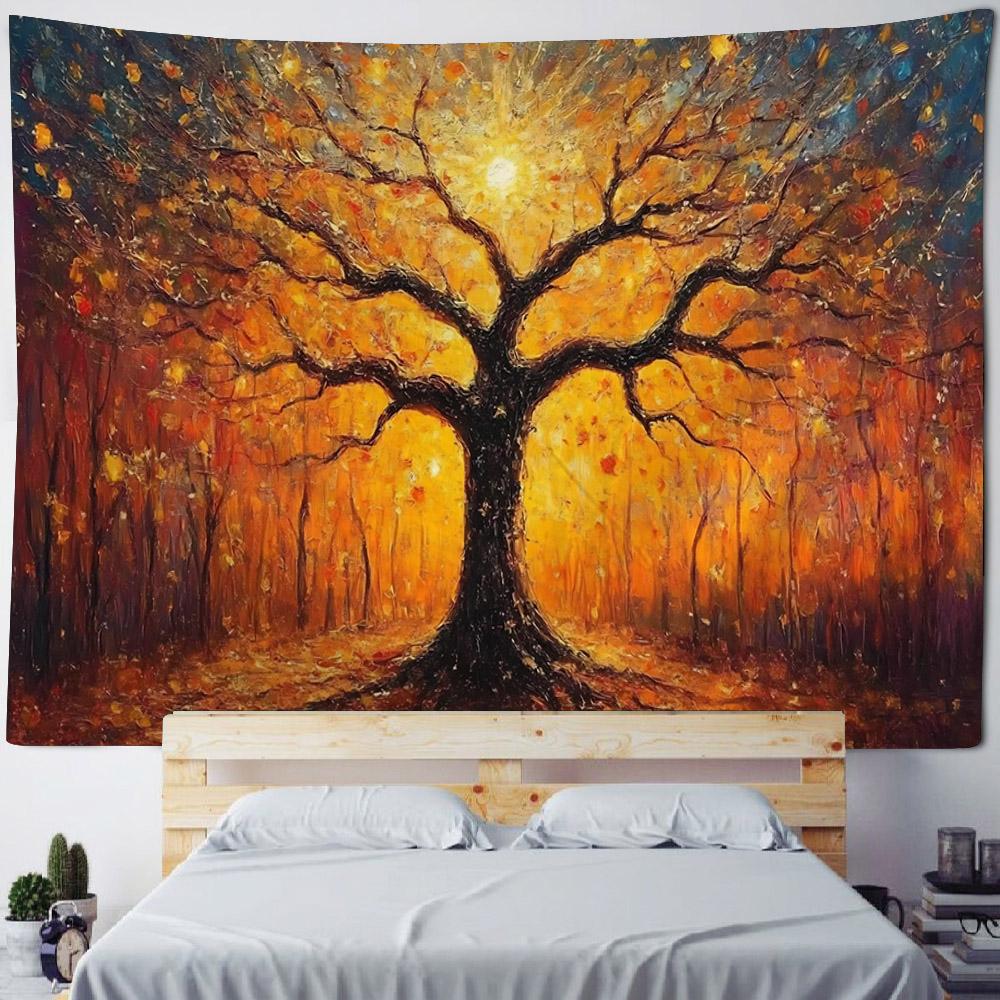 Tree of Life Tapestry Wall Hanging Room Decoration Aesthetics Yoga Mat Starry Sky Landscape Home Mural Decoration Altar Cloth