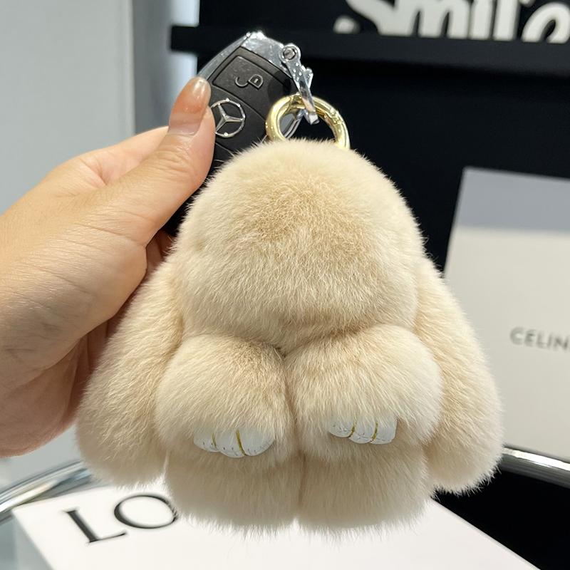 Mini Cute Real Rex Rabbit Fur Bunny Keychain Toy Doll Keyring Tote Bag Charm 10CM Fur Rabbit Keychain Car Pendant