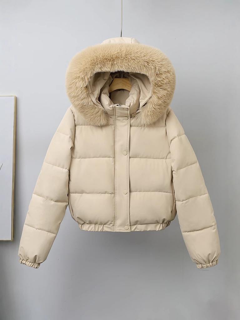 Europe, America and the United States winter new women's fashion short down cotton-padded jacket hooded big fur collar student cotton-padded jacket