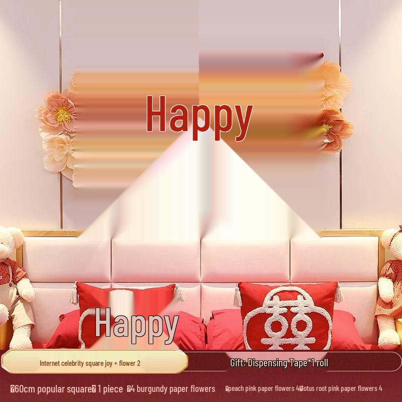 Double Happiness Wedding Decoration Set: Stickers, Wall Décor & Crepe Paper Flowers