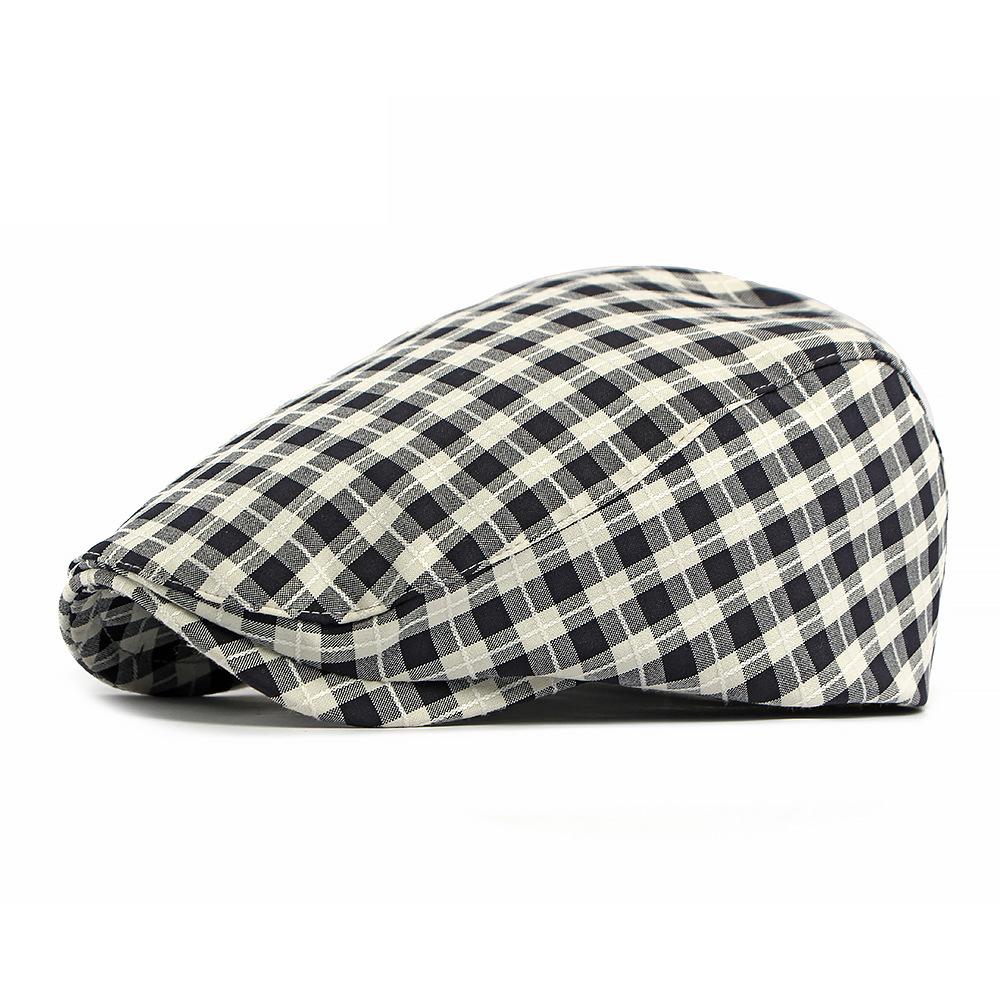 Vintage Check Beret Men Women Cap British Peaked Cap Painter's Cap