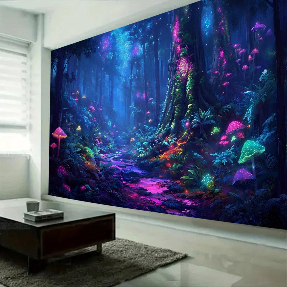 Tapestry, Psychedelic Forest Mushrooms, Room Decoration, Starry Sky, Plants, Cartoons, Bedroom Art Decoration Wall Hanging Cloth