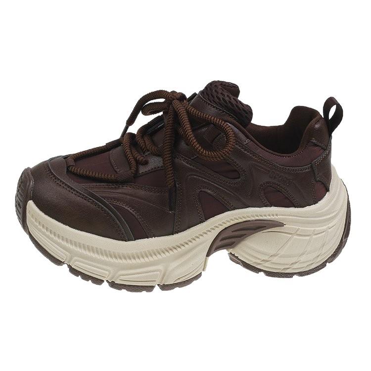 Retro Brown Thick-soled Heightening Dad Shoes for Women 2025 Popular New Autumn Versatile Sports and Leisure Shoes for Women