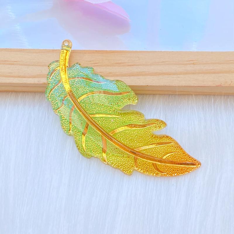 8pPcs Resin Colorful Leaf Flat Back Rhinestone Colored Feathers Applique DIY Wedding 1 Hole Ornament Craft