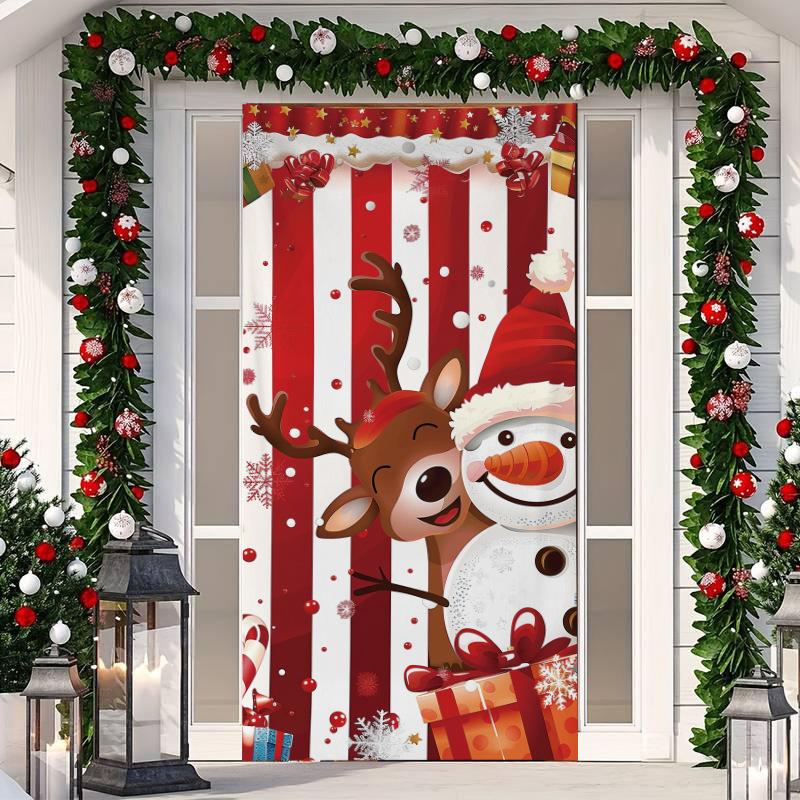 

1 шт. Баннер-чехол на дверь с рождественской елкой, полиэстер, снеговик, узор белой рождественской елки для кануна Нового года, праздничной вечеринки, декора для входной двери, дома, стены 90*180cm