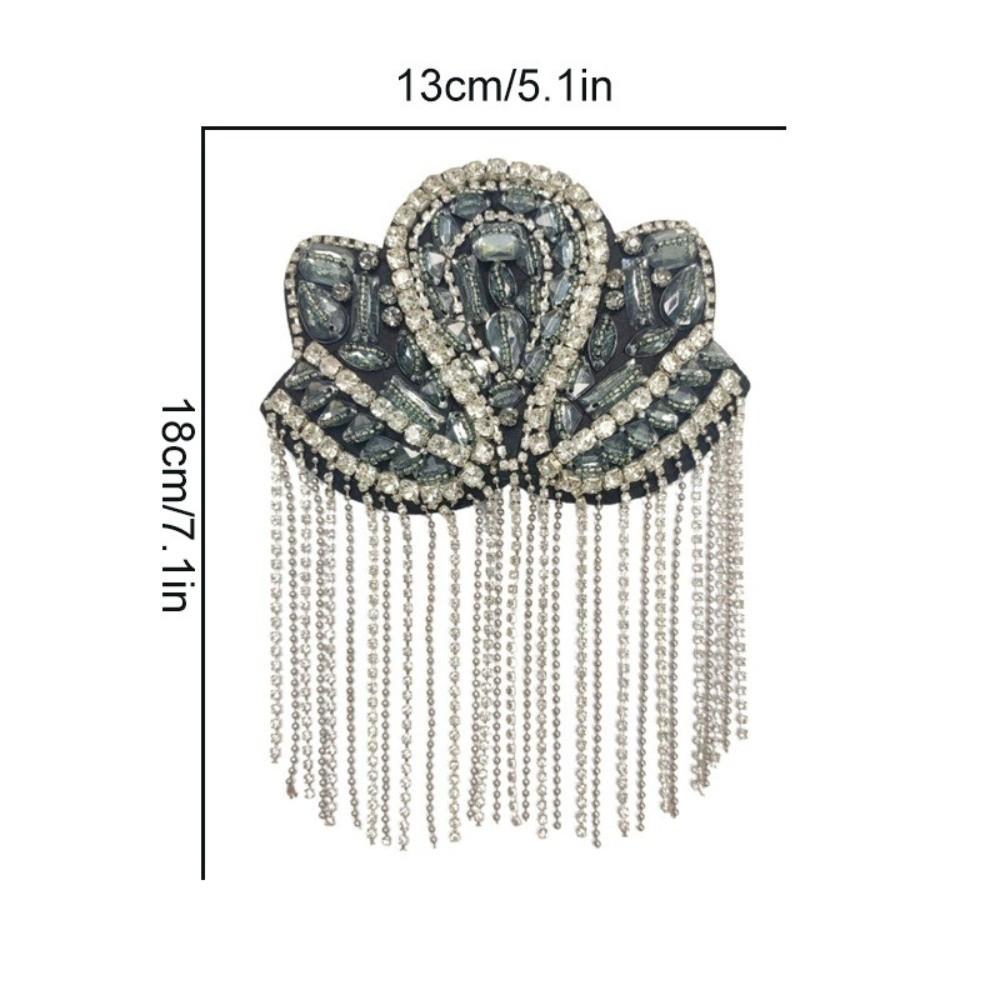 1Pc Beaded Decoration Diamond Tassel Epaulets Detachable Sparkling Shoulder Tassel Epaulet Rhinestone Hand-Beaded Fabric Patch