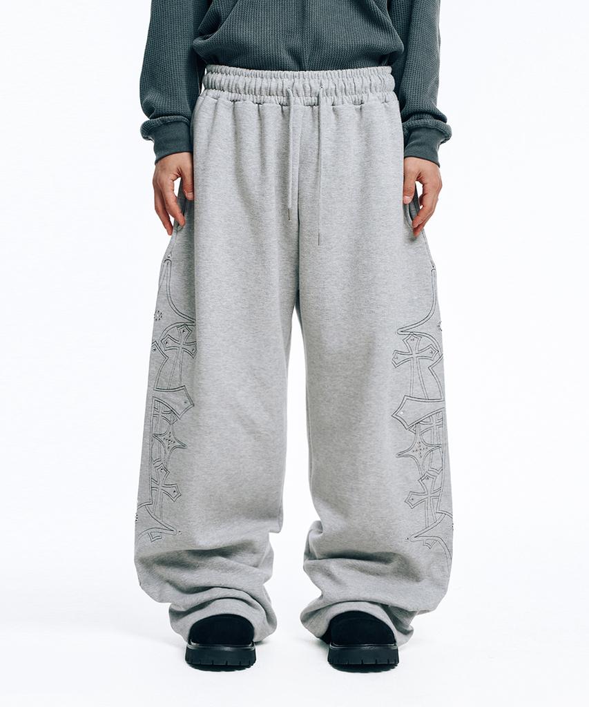 EASY NO EASY Stud Needle Work Sweatpants - Grey