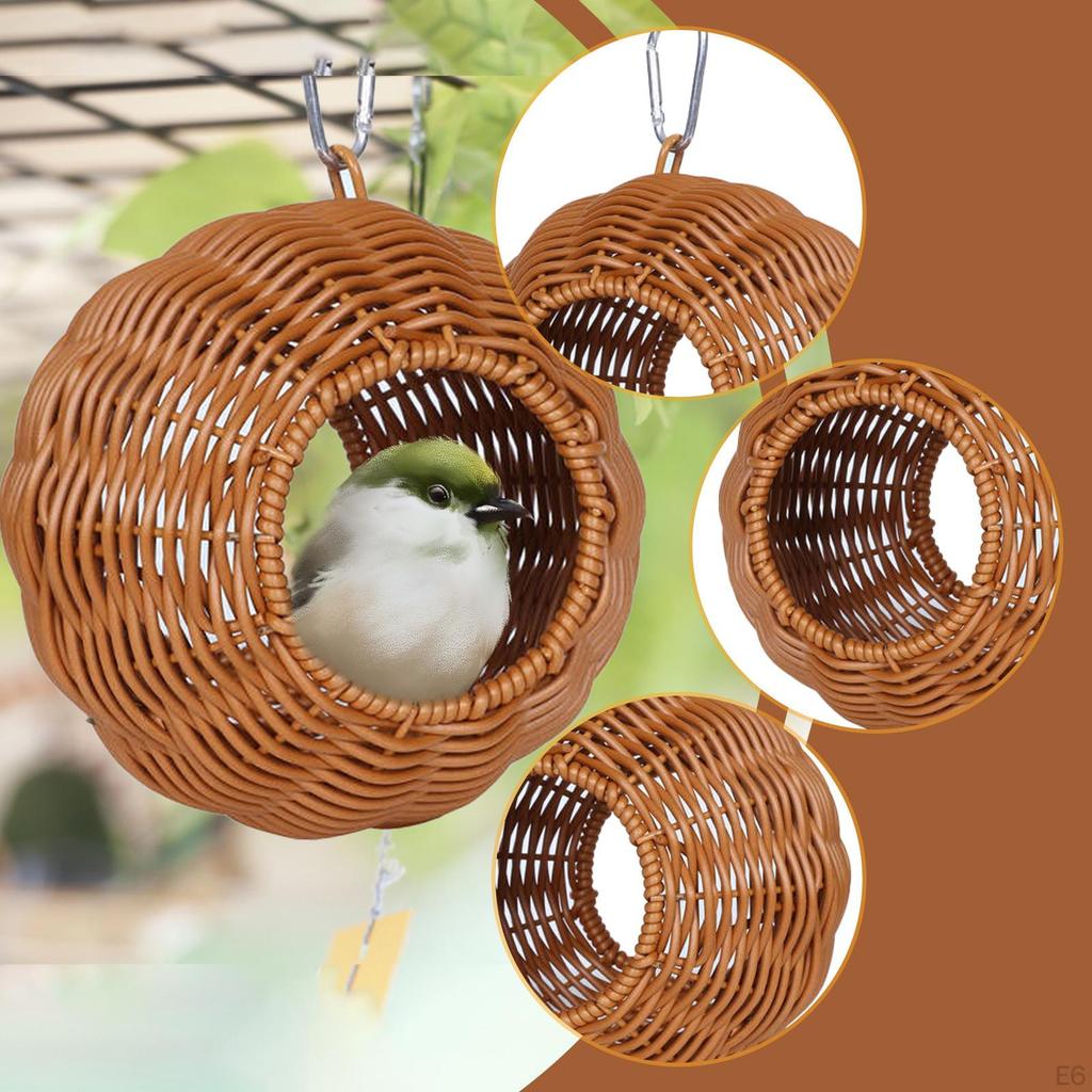 Hanging Imitation Rattan Bird Nest Hammock Home Decor Gift Hand Woven Parrot House with Cushion for