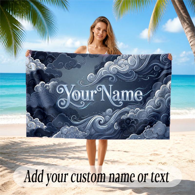 Fantasy Magic Theme Soft Beach Towel Personalized Custom Name Text Towel Portable for Beach Pool Travel