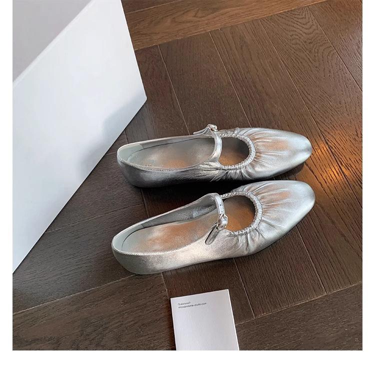 Grape Mom Fashion Huizhou Women's Shoes Folded Silver Single Shoes Women's Low Heel Korean Edition Single Shoes 20254 Spring Women's Shoes