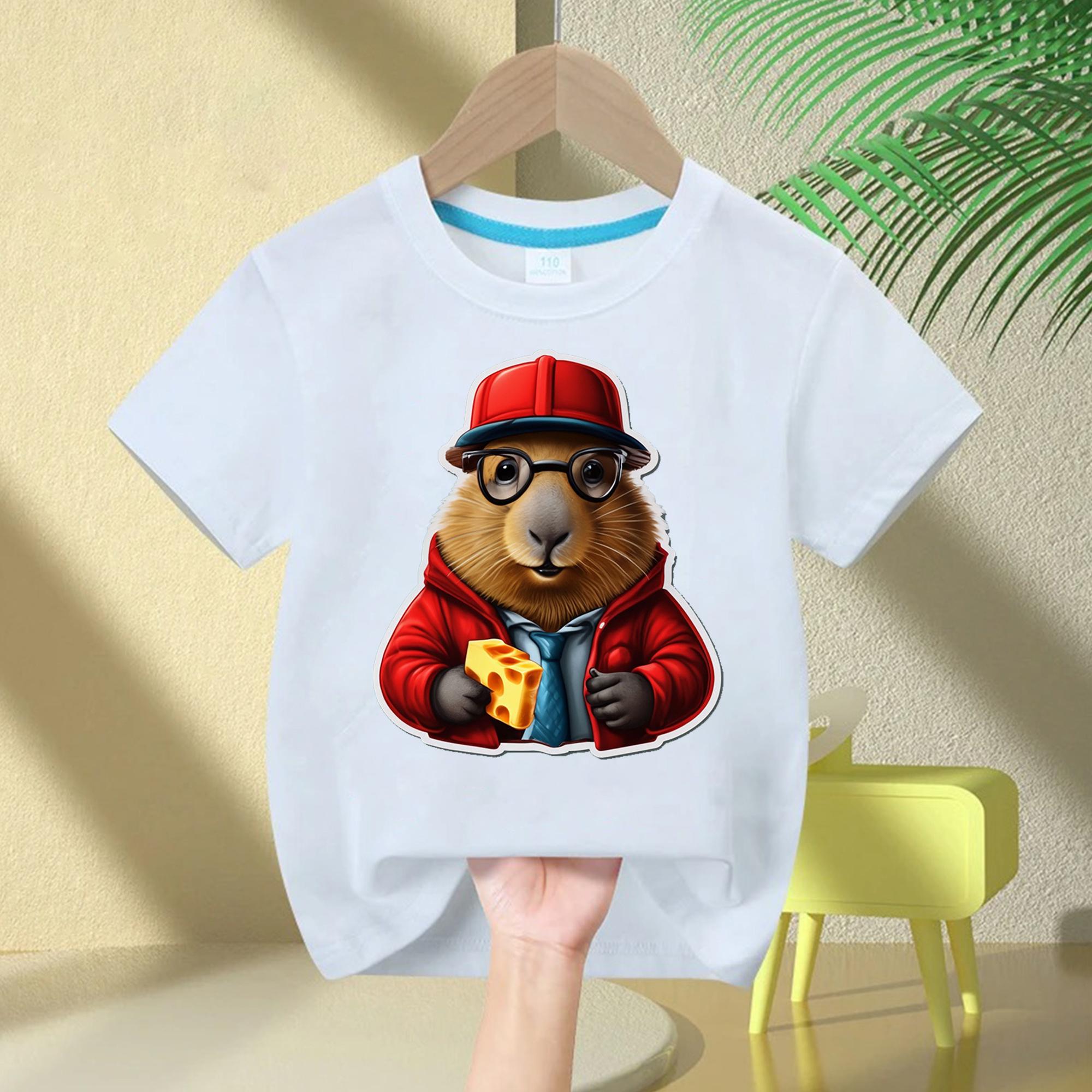 

Дитяча футболка з принтом Cute Capybara Loves Bubble Tea, літня дитяча чиста бавовна, повсякденні топи з короткими рукавами, подарунки для хлопчиків і дівчаток 150cm