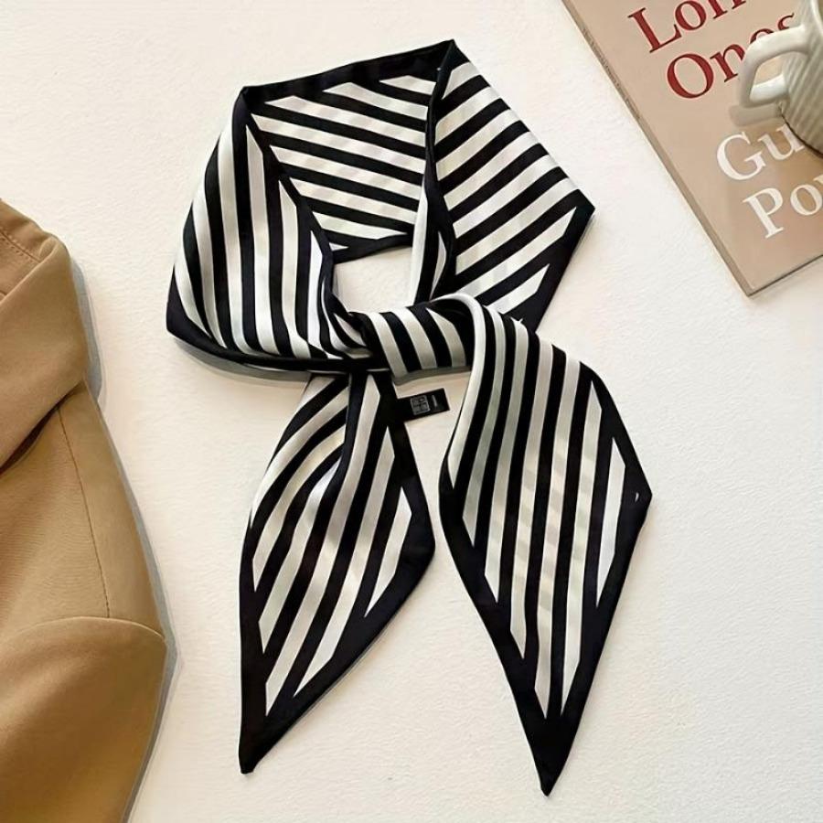 Black Printed Series Silk Scarf Hair Band Ribbon Tied-Up Hair Long Bow Vintage Satin Ribbon Neckerchief Hair Accessories