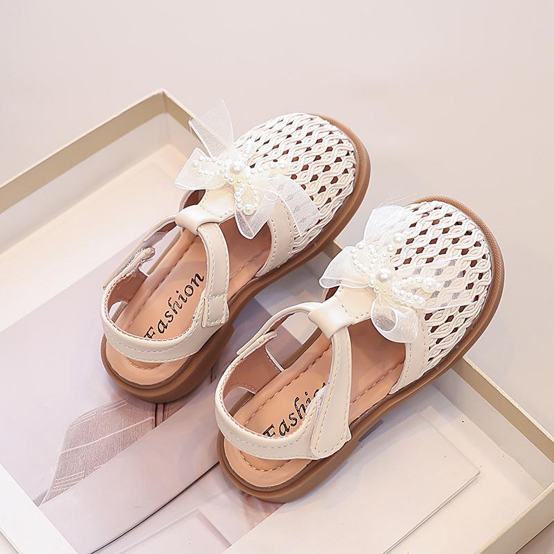 Girls sandals 2025 summer new children's princess shoes girls bag head beach shoes fashion bow woven sandals