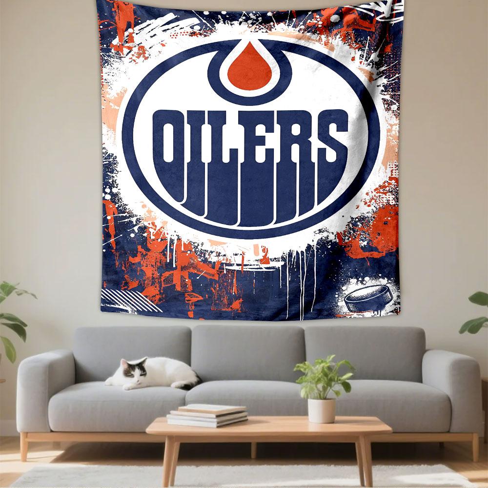 Edmonton Oilers Logo Tapestry Wall Hanging, NHL Hockey Team Emblem Poster, Sports Wall Decor for Bedroom Living Room Dorm