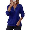Women's Fashion Long Sleeve Solid Color Casual Collared Zipper Long Sleeve Pocket Sweatshirt