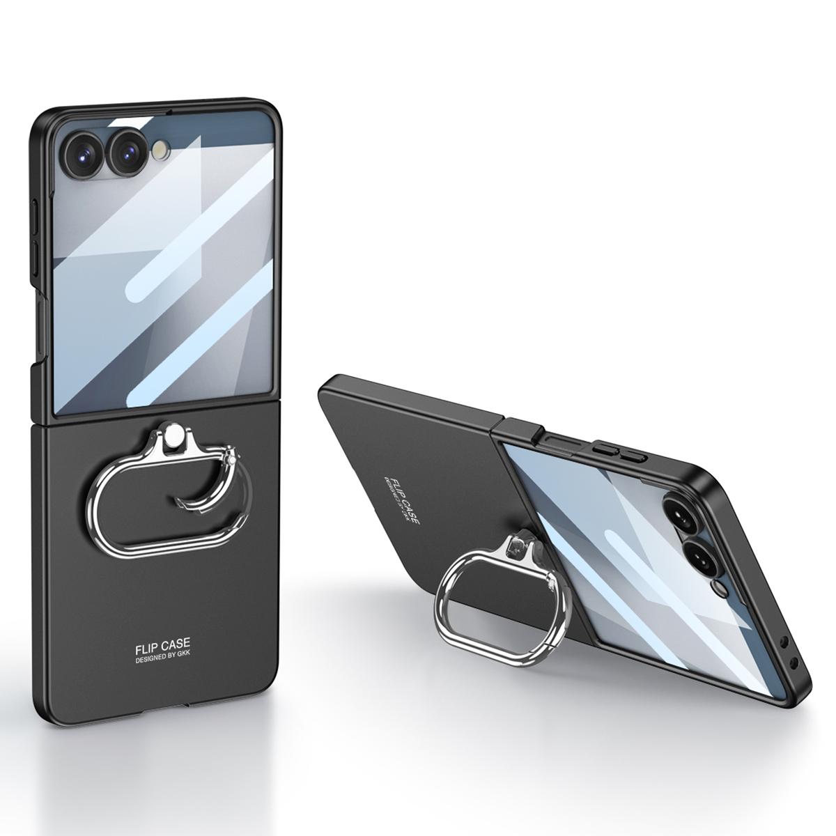 

For Samsung Galaxy Z Flip7 5G Case Oval Kickstand Hard PC Phone Back Cover with Small Film Black
