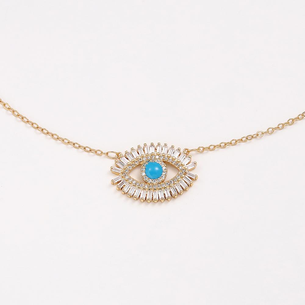 Huitan Hip-hop Blue Evil Eye Pendant Necklace Gold Color Chain for Women Cool Girls Neck Accessories Rock Party Necklace