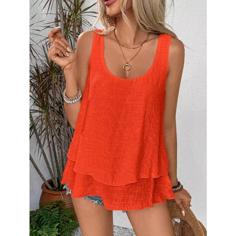QICED Bluse e Camicie Casual da Donna a Maniche Corte con Scollo a U e Stampa Tinta Unita