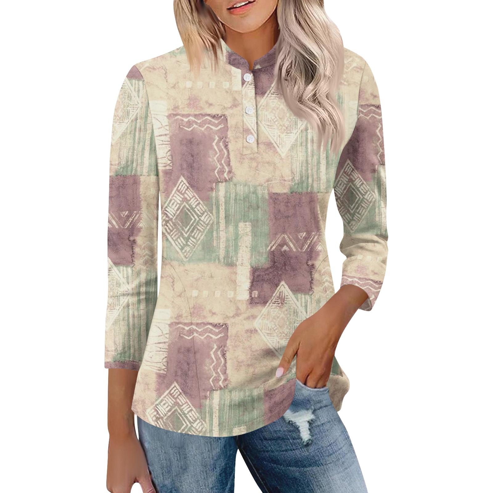 

Women s Casual Polo Collar Shirt Loose Fit Three Quarter Sleeve Pullover Top Lightweight Breathable Fabric Suitable for Everyday Wear S жовтий