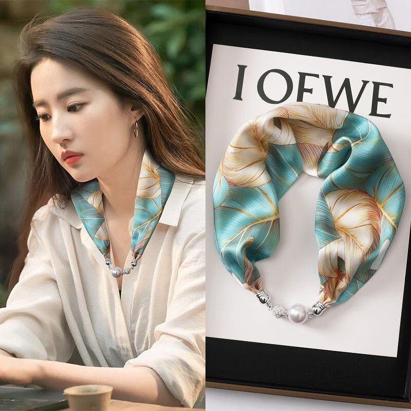 Magnetic Pearl Buckle Silk Scarf