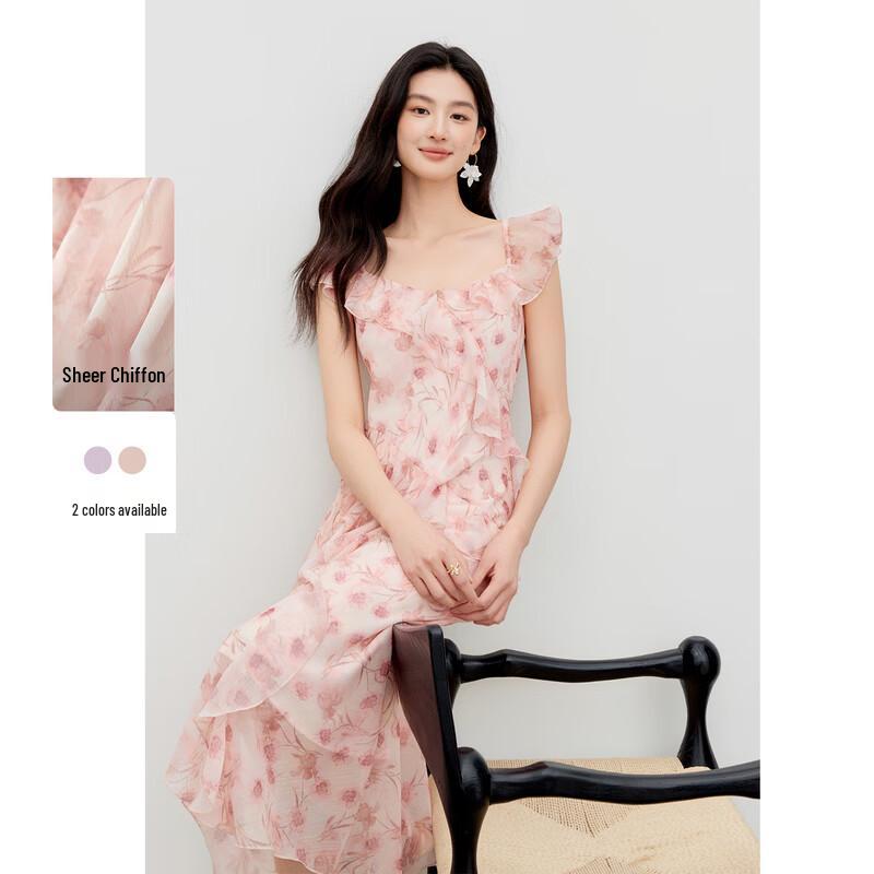 Elegant Square Neck Floral A-Line Midi Dress XL