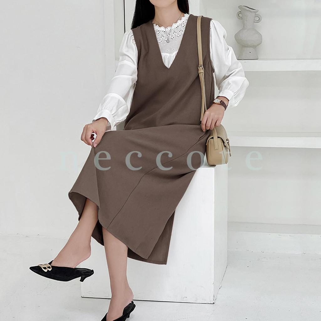 Necoat Jumper Long Size M Women's Skirt, Dress, V-Neck, Maternity, Slit, Figure-Flattening, Formal, Spring, Summer, Autumn, Gray,