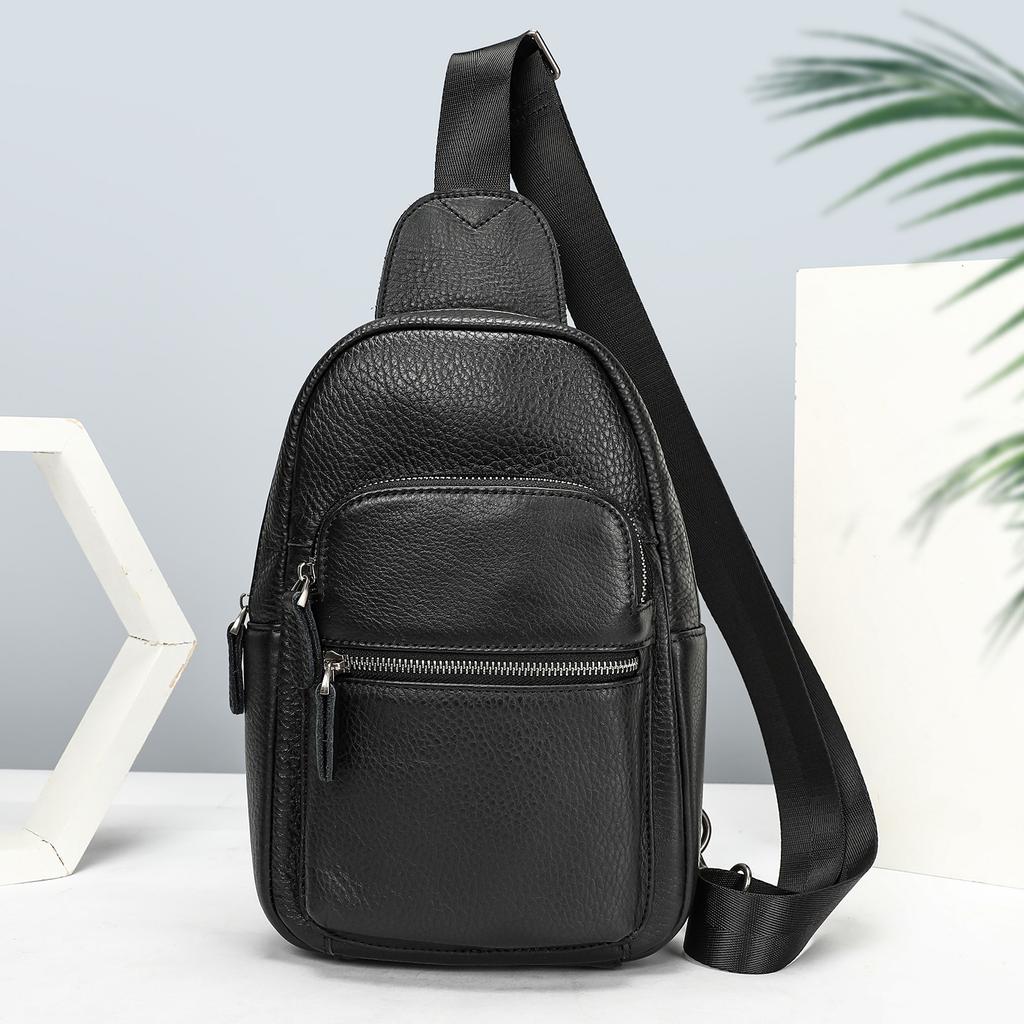 Genuine Leather Chest Bag Men's Bag Single-shoulder Crossbody Bag Sporty Casual Chest Bag