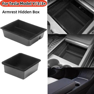 Storage Box For Tesla ModelY/3/3+ Highland 2024 Interior Accessories Car Styling Tray Flocking Center Console Armrest Hidden Box