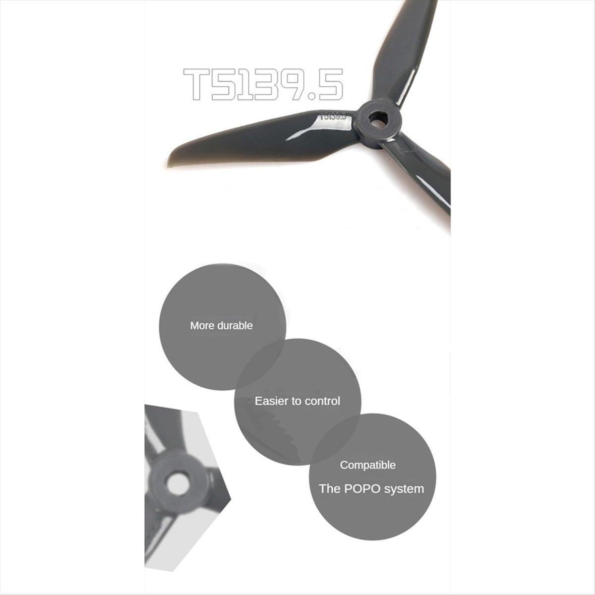 

2 Pairs T5139.5 Propeller 2CW+2CCW 5 Inch 3-Blade Propeller Compatible with System for RC FPV Racing Drone Part B China Mainland